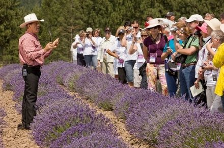 Gary Young teaching people about lavender in the fields